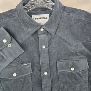 Poncho Western Shirt Mens Medium Charcoal Grey Corduroy Slim Fit Pearl Snap
